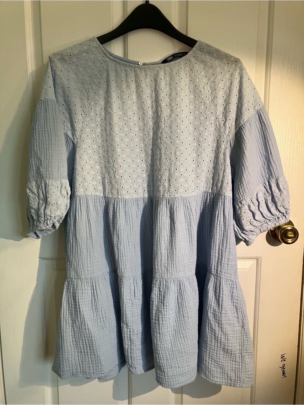 Zara Light Blue Eyelet & Tiered Cotton Dress